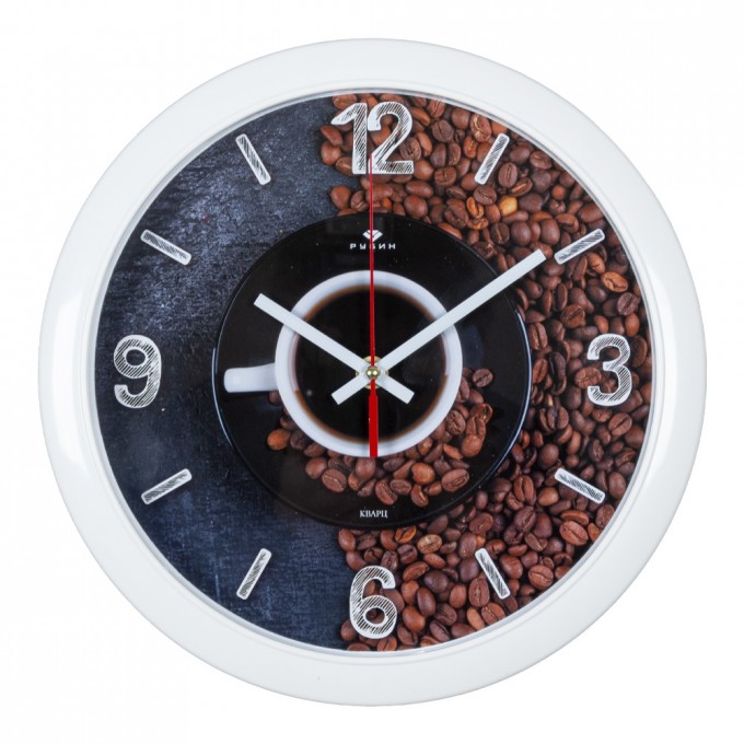 Часы РУБИН круглые 29 см, корпус белый Время для кофе 6026-009