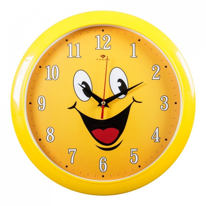 Часы РУБИН круглые 29 см, корпус желтый Смайлик с улыбкой 6026-165