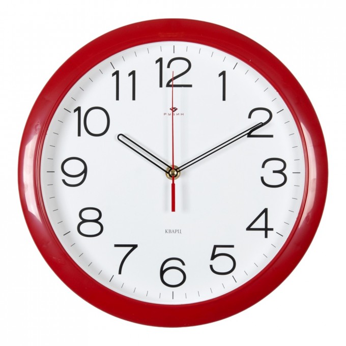 Часы настенные РУБИН круглые d 29 см, корпус красный "Классика" 6026 R