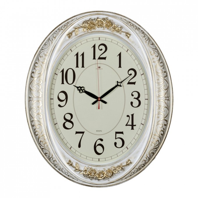 Часы РУБИН овальные 63,5х53,5 см, корпус белый с золотом "Классика" 6453-002