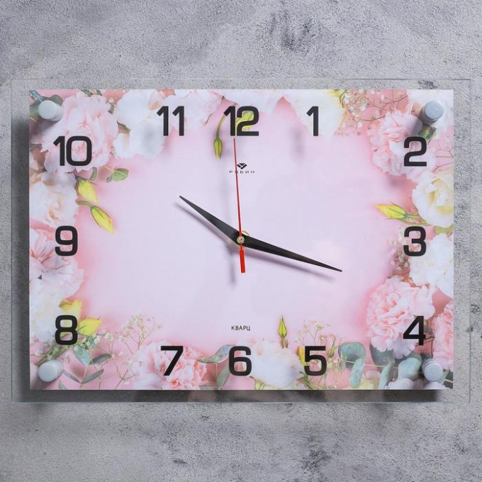 Часы настенные "Розовые цветы" 25х35 см, АА, плавный ход 8 MAPTA