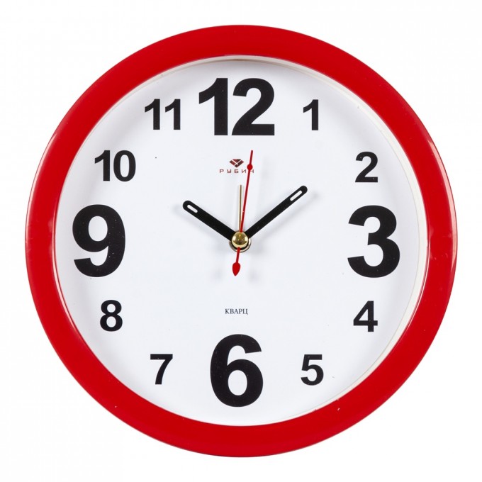 Часы РУБИН d 15 см, корпус красный "Классика" B4-002