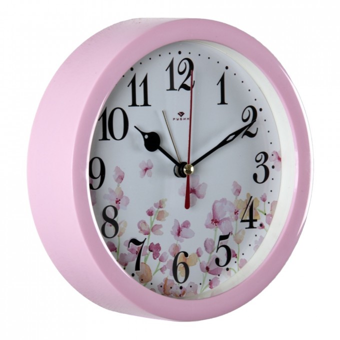 Часы РУБИН кварцевый 15 см, корпус розовый, Легкого пробуждения B4-010