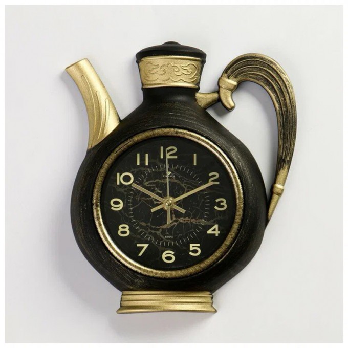 Часы настенные, серия: Кухня "Чайник", 26.5 х 24 см, корпус черный с золотом KYXHYA